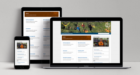 Australian Antarctic Division responsive Intranet displayed on three devices: a laptop, a tablet and a mobile phone.