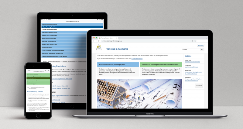 Tasmania Prison Service website displayed on three devices: a laptop, a tablet and a mobile phone.